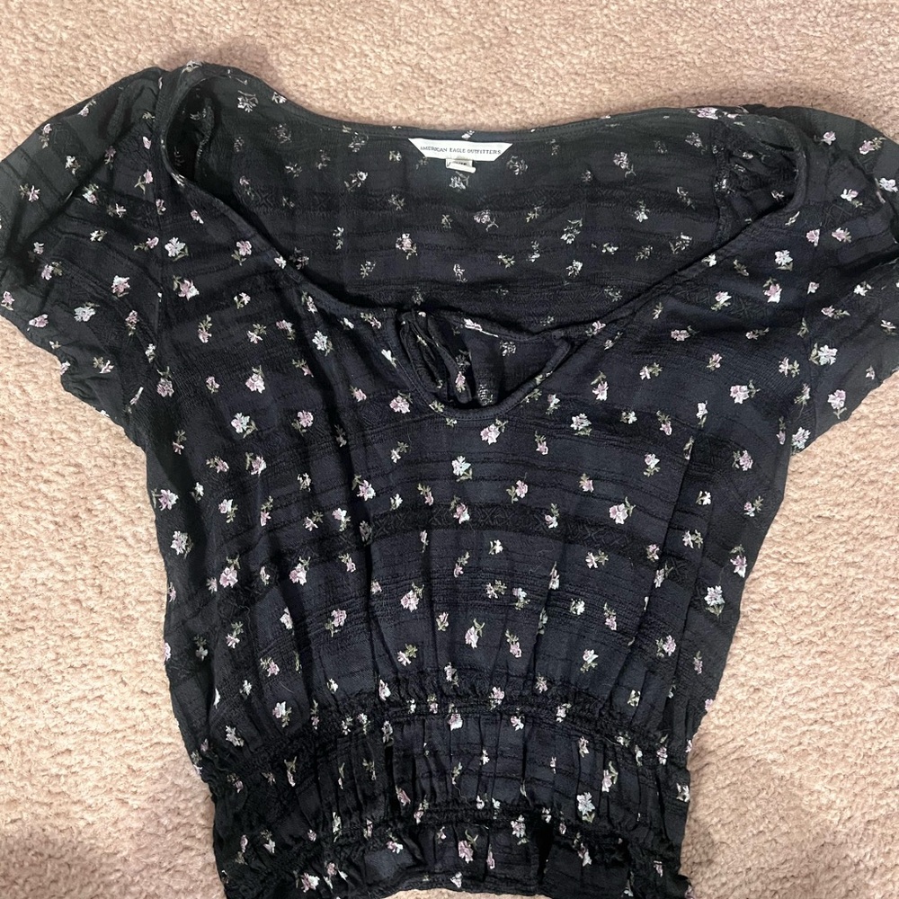 American Eagle Outfitters Black Floral Blouse